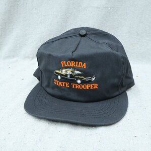 Vtg 90s Florida State Troppers Embroidered Cruiser Snap Back Cap Hat Black